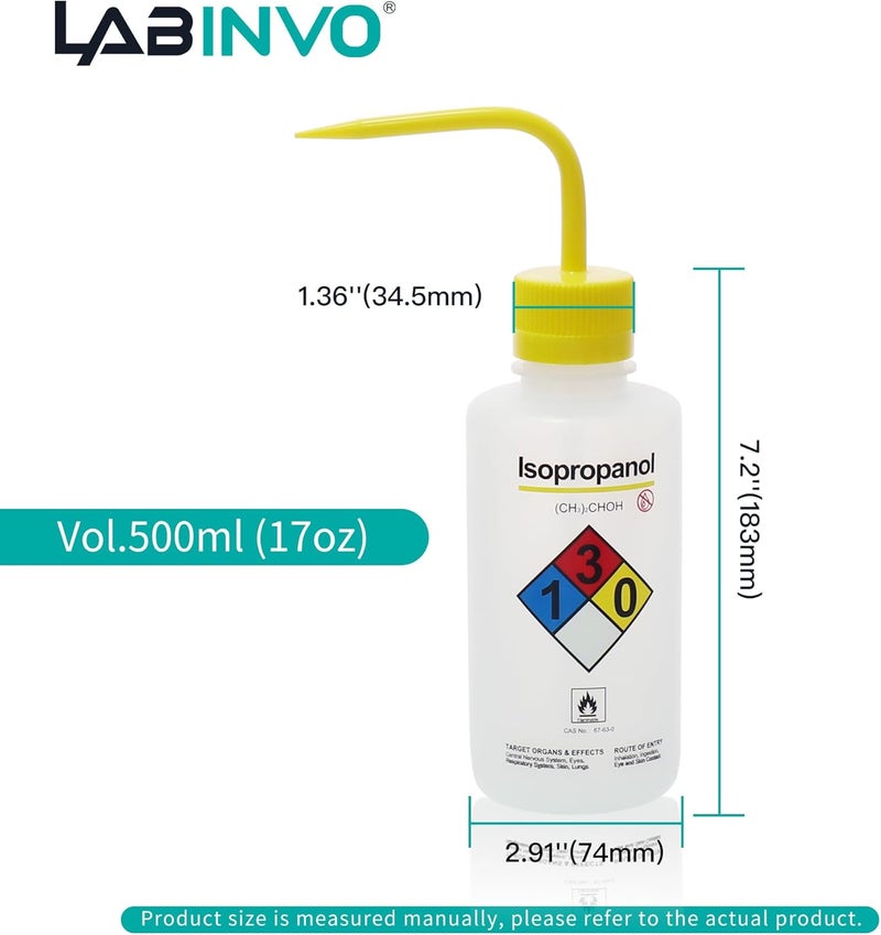 LINVO Isopropanol Wash Bottle, 1 PC of Vol.500ml (17oz), Narrow Mouth, Self-Venting Safety Wash Bottles, LDPE Material, IN-WBI501 - Image 2
